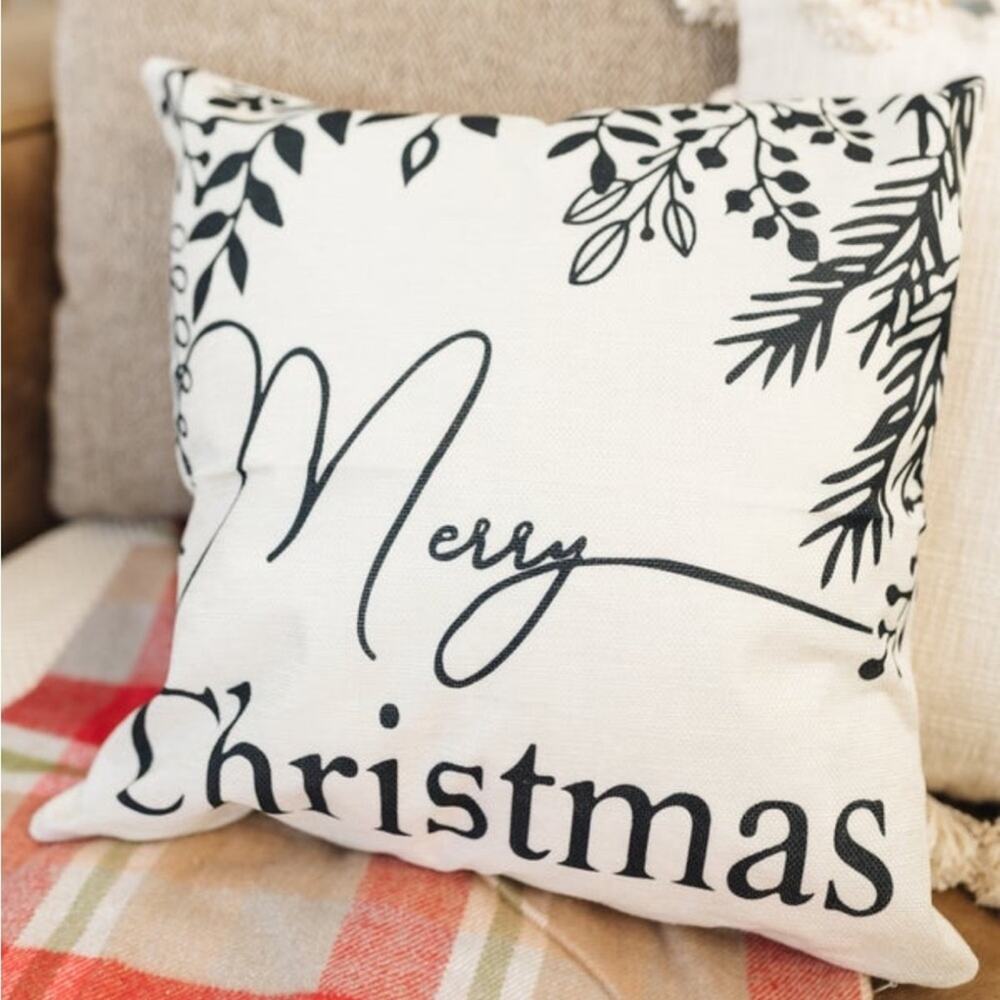 Merry Christmas Indoor/Outdoor Holiday Neutral‎ Pillow Cover NWOT